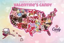 This map shows the nation's favorite Valentine's Day candies by state. (CandyStore.com)