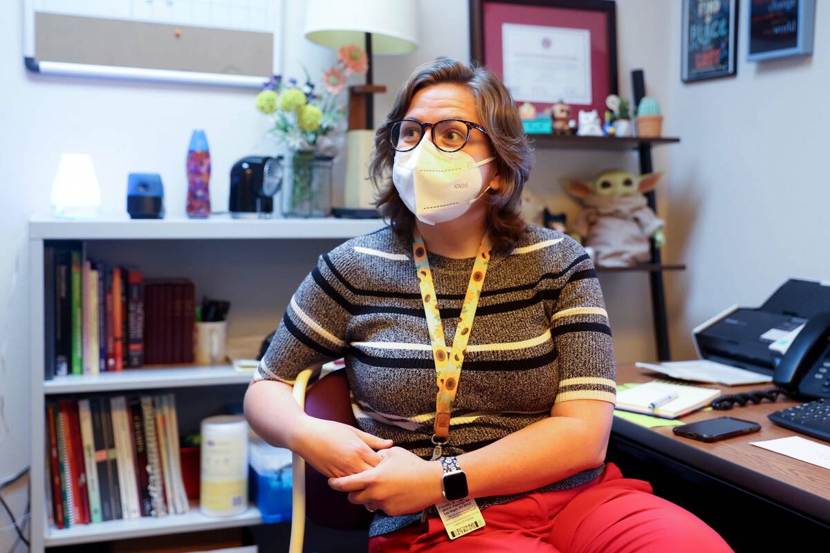 Psychologist Jessica Shearin in her office at Hayden Elementary School in North Las Vegas Tuesd ...