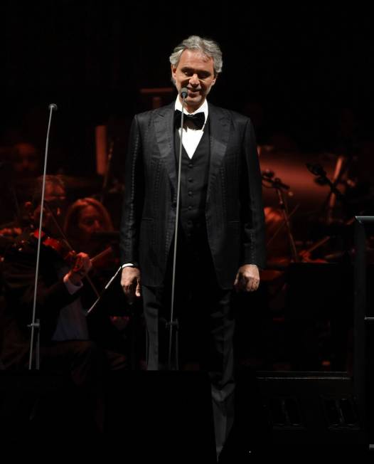 FILE - This Dec. 15, 2016 file photo shows tenor Andrea Bocelli performing with The Philharmoni ...