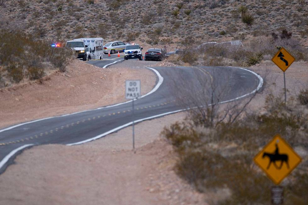 The entrance to the Calico Basin area off state Route 159 in Las Vegas where police were invest ...