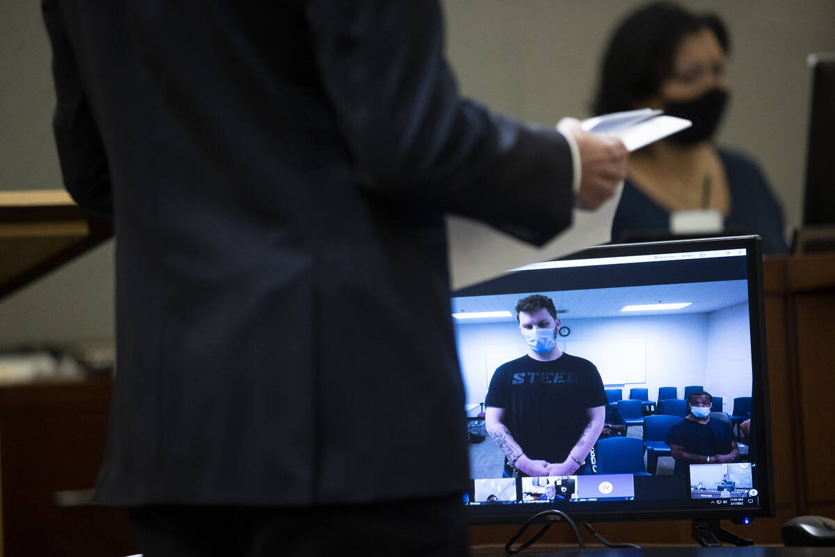 Aaron Kruse appears in court remotely while in custody for his sentencing hearing in a fatal DU ...