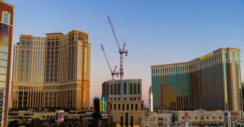 The Venetian, right, and Palazzo on Wednesday, Feb. 2, 2022, in Las Vegas. (Benjamin Hager/Las ...