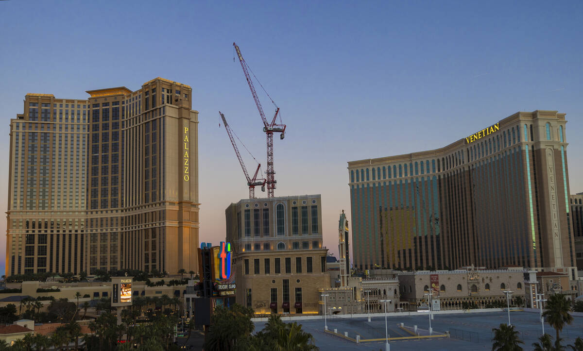 The Venetian, right, and Palazzo on Wednesday, Feb. 2, 2022, in Las Vegas. (Benjamin Hager/Las ...