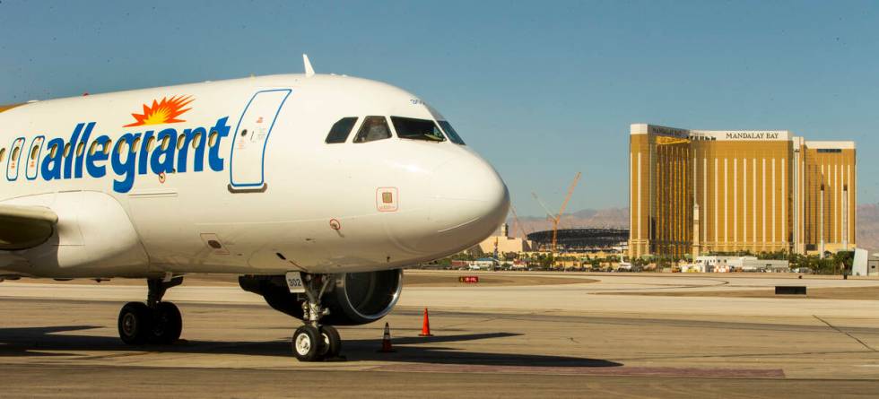 Allegiant Air unveils a new Golden Knights-themed plane at McCarran International Airport with ...