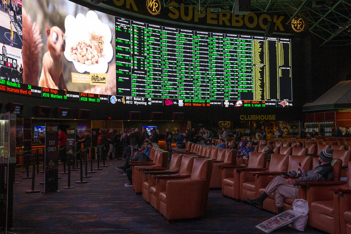 Super Bowl prop bets are released on the board at the Westgate SuperBook on Thursday, Feb. 3, 2 ...