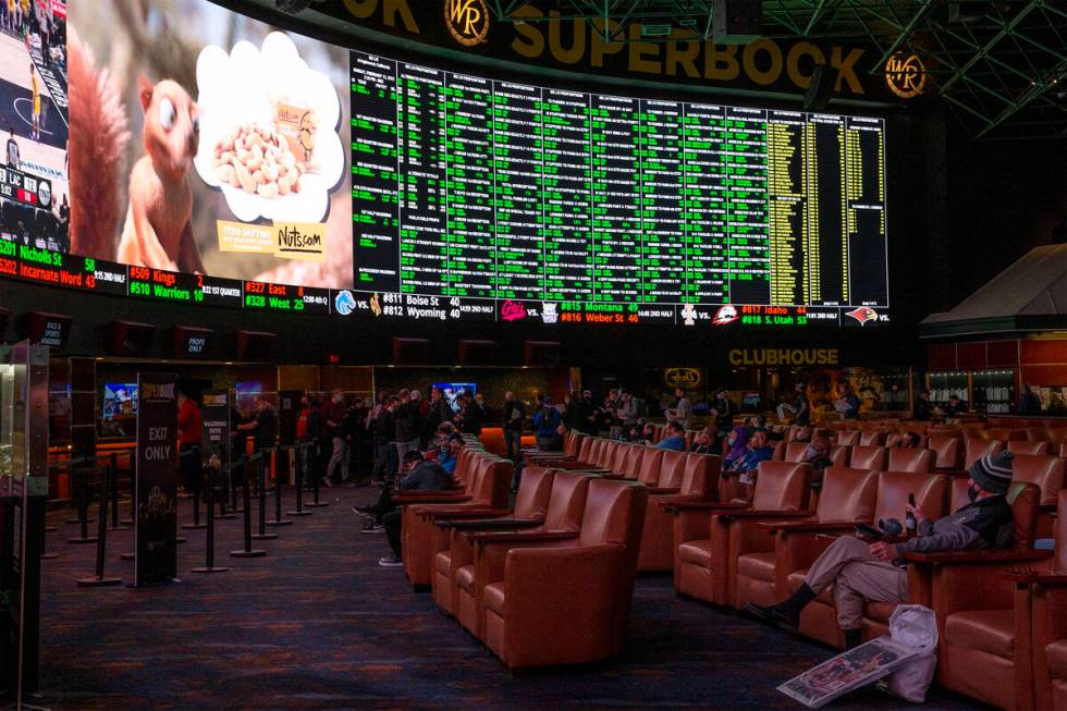 Super Bowl prop bets are released on the board at the Westgate SuperBook on Thursday, Feb. 3, 2 ...