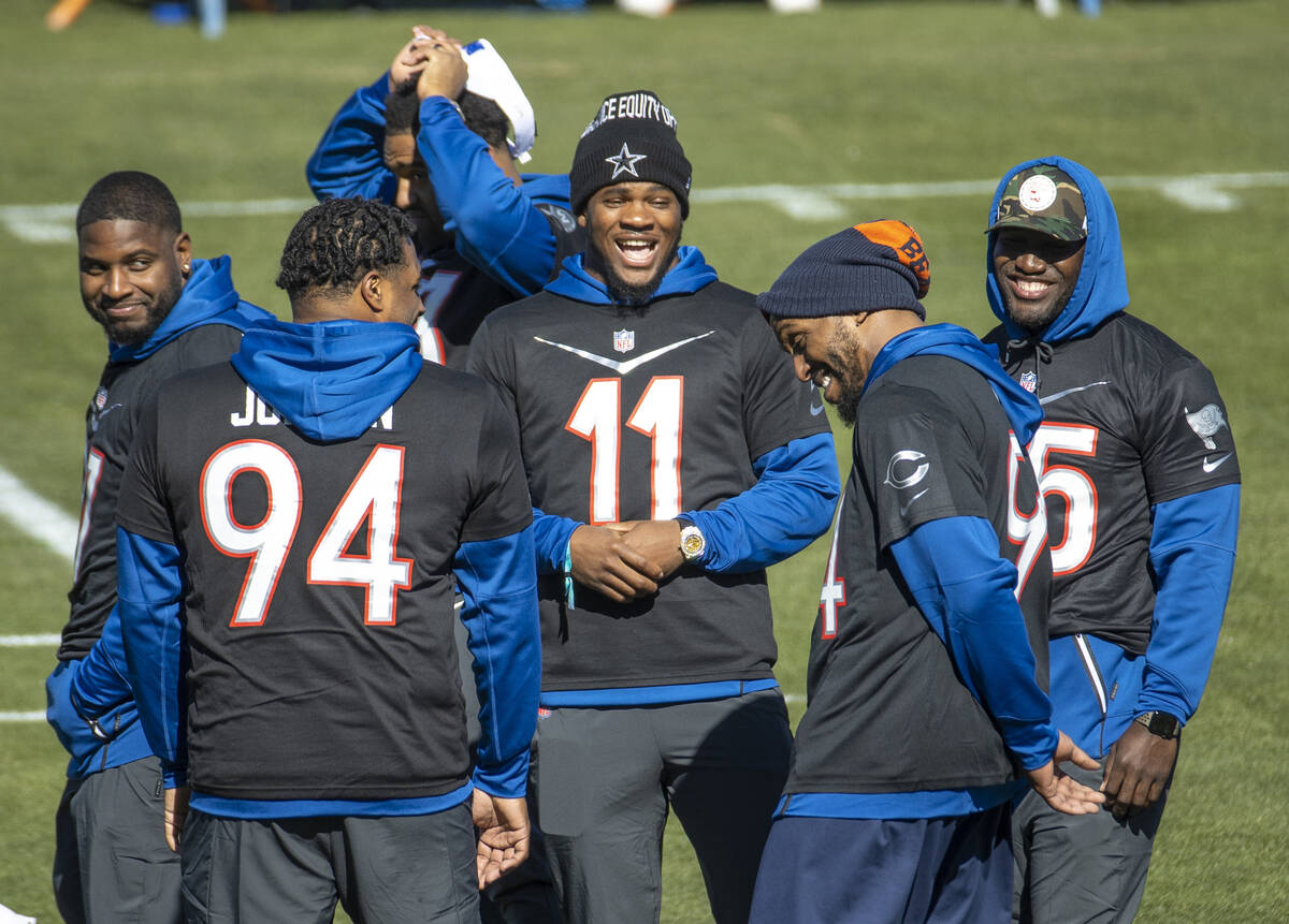 Dallas Cowboys linebacker Micah Parsons(11) laughs with teammates New Orleans Saints defensive ...