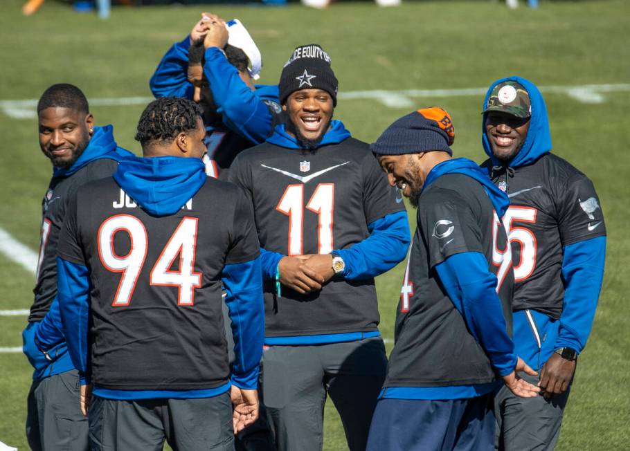 Dallas Cowboys linebacker Micah Parsons(11) laughs with teammates New Orleans Saints defensive ...