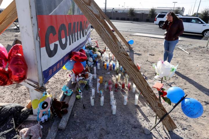 Rosalina Felix of North Las Vegas at memorial to the victims of six-vehicle crash that left nin ...