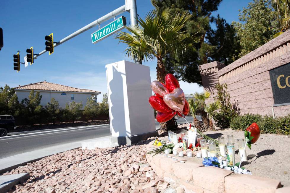 A makeshift memorial for Jeffrey Michael Gonzales is seen at the intersection of Windmill Lane ...