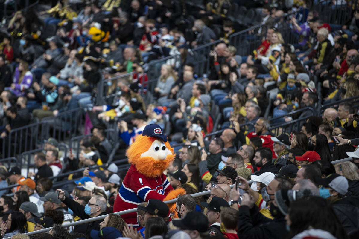 Montreal Canadians mascot Youppi! entertains the crowd during the NHL All-Star skills competiti ...