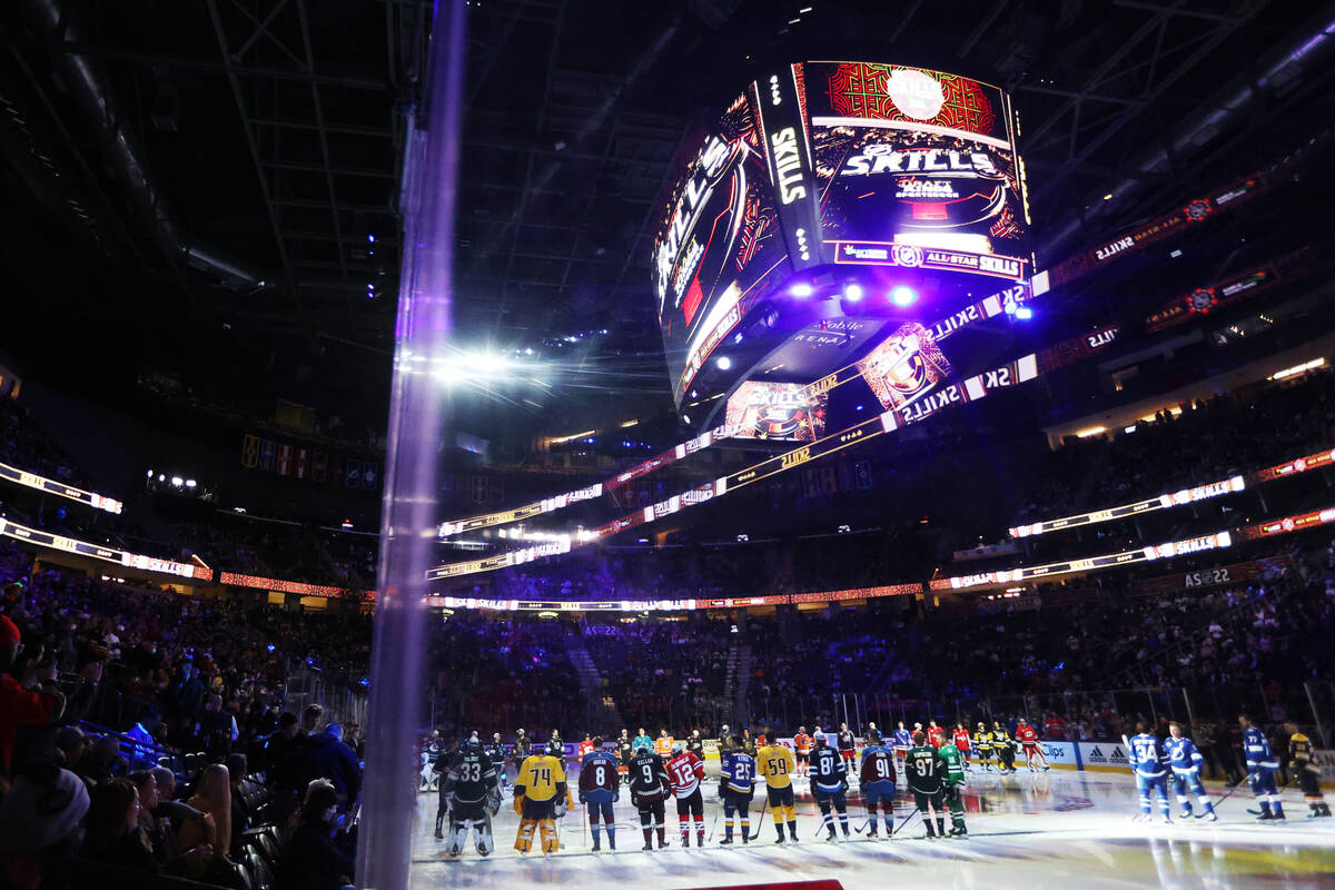 Players take the ice for the start of the NHL All-Star Skills competition at T-Mobile Arena in ...