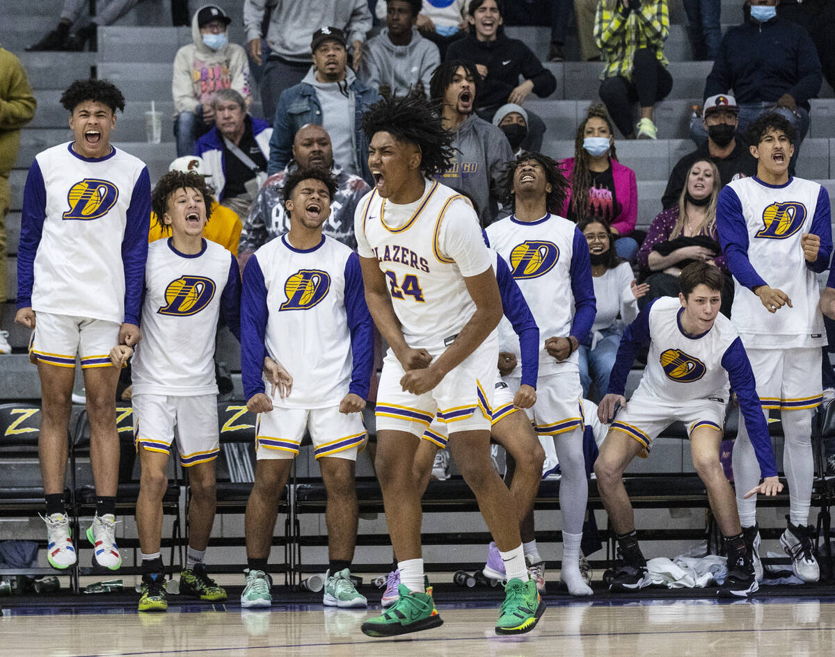 Durango High’s players react to a play against Bishop Gorman during the second half of a ...