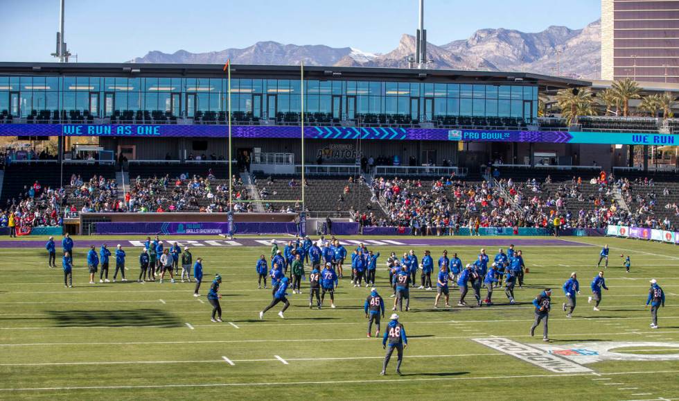 NFC Pro Bowl players practice at the Las Vegas Ballpark on Thursday, Feb. 3, 2022, in Las Vegas ...