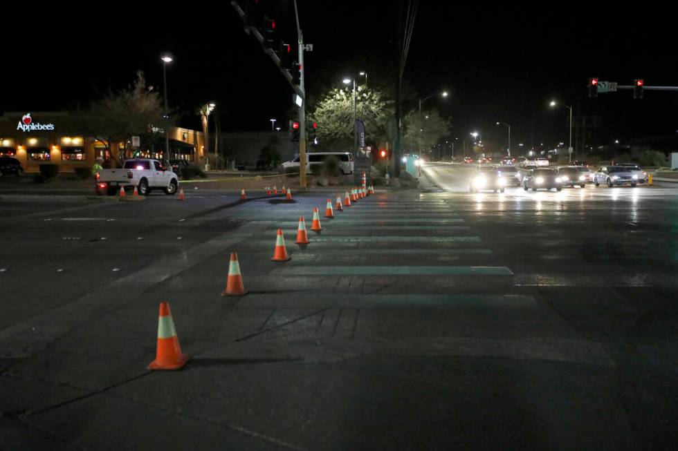 Las Vegas police close Rainbow Boulevard after a fatal crash near the intersection of South Rai ...