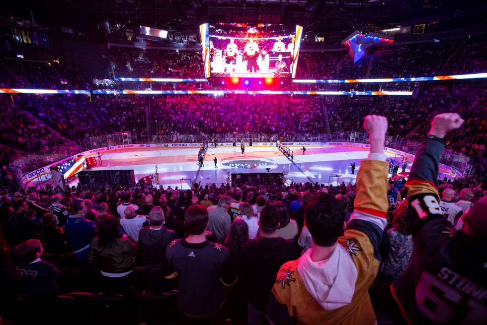 Fans attend the NHL All-Star Game at T-Mobile Arena in Las Vegas, Saturday, Feb. 5, 2022. (Erik ...