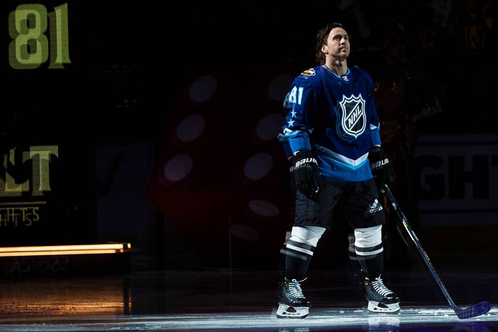 Vegas Golden Knights forward Jonathan Marchessault (81) is introduced before the start of the N ...