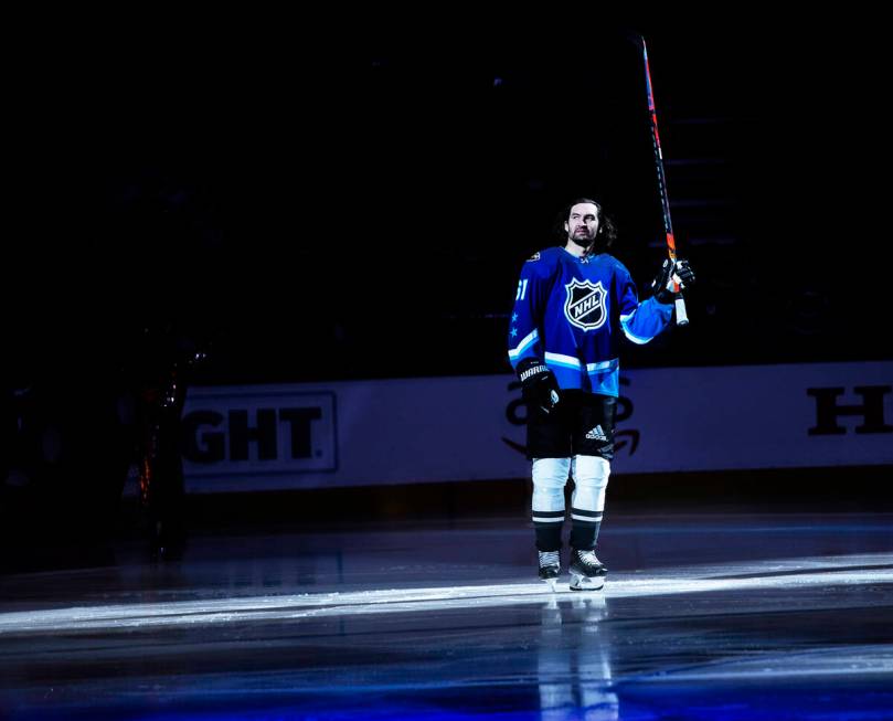 Vegas Golden Knights forward Mark Stone (61) is introduced before the start of the NHL All-Star ...