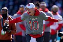 AFC quarterback Mac Jones of the New England Patriots (10) reacts during Pro Bowl NFL football ...