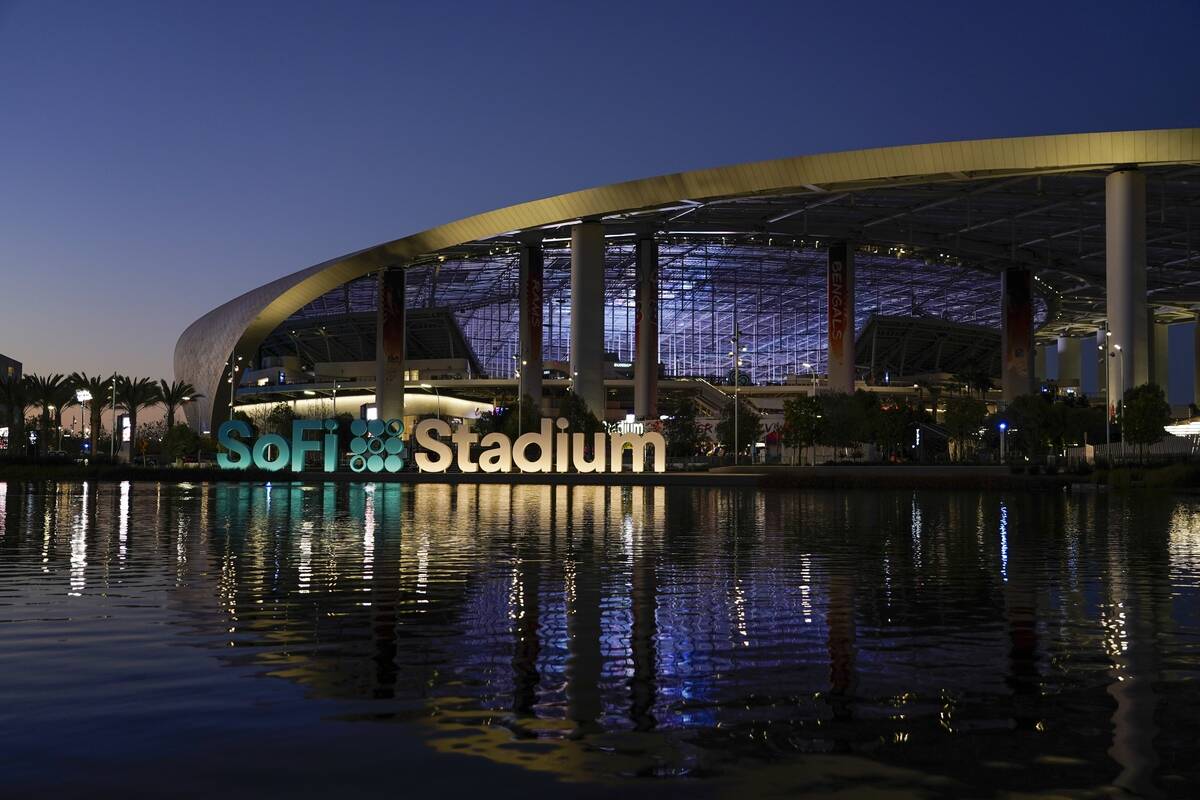 SoFi Stadium stands Friday, Feb. 4, 2022, in Inglewood, Calif. The stadium is the site of NFL f ...