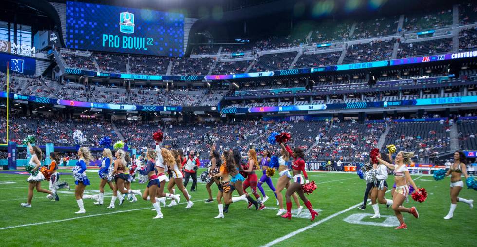 Cheerleaders leave the field after a performance during the first half of the Pro Bowl at Alleg ...