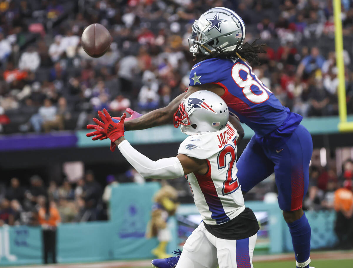 AFC cornerback J.C. Jackson of the New England Patriots (27) breaks up a pass intended for NFC ...