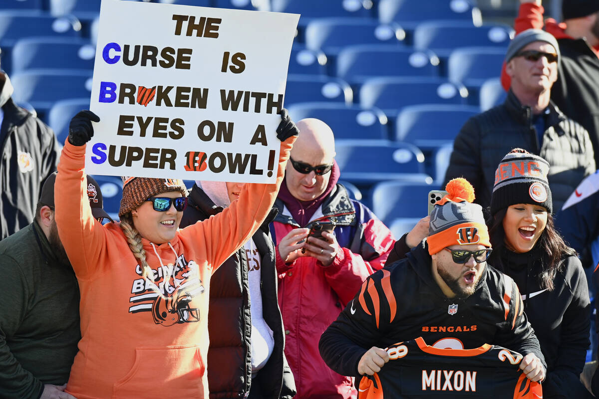 Cincinnati Bengals fans watch teams warm up before the first half of an NFL divisional round pl ...