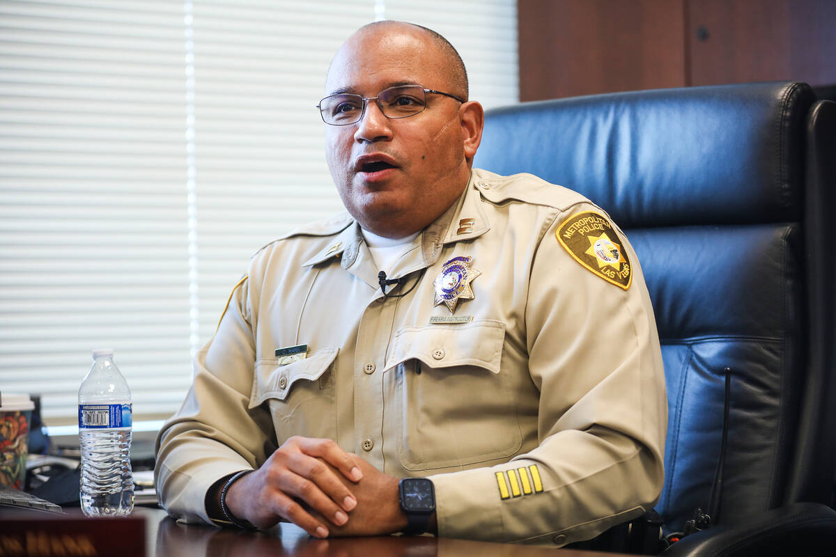 Las Vegas Metropolitan Capt. Carlos Hank speaks to the Review-Journal at Metro Headquarters in ...