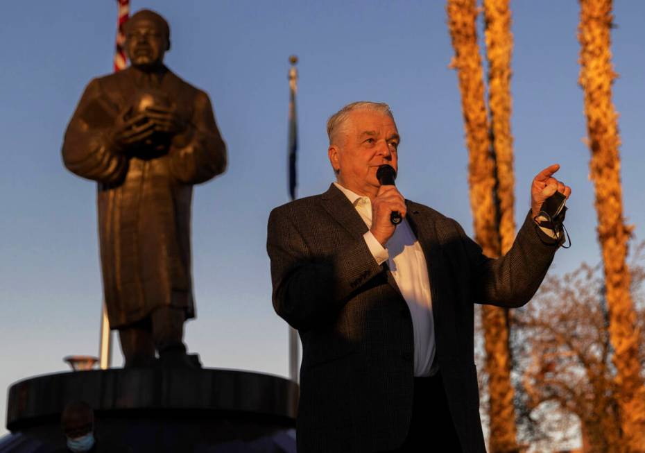 Gov. Steve Sisolak speaks during an event honoring the victims of the North Las Vegas car crash ...