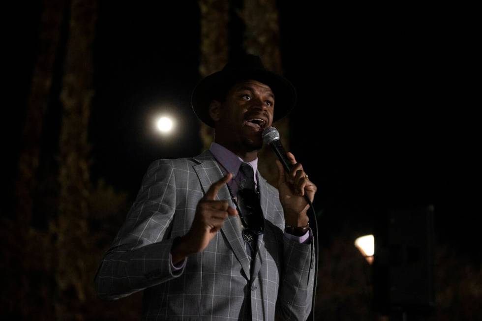 Minister Stretch Sanders speaks during an event honoring the victims of the North Las Vegas car ...