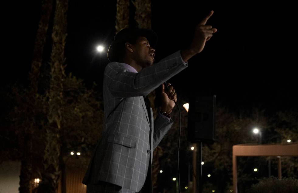 Minister Stretch Sanders speaks during an event honoring the victims of the North Las Vegas car ...