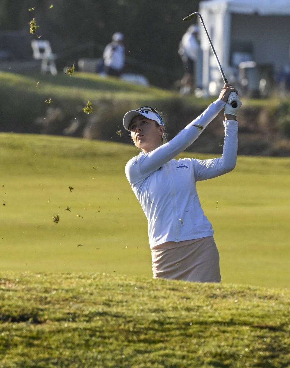 Nelly Korda chips to the 10th green during the LPGA Drive On Championship golf tournament at Cr ...