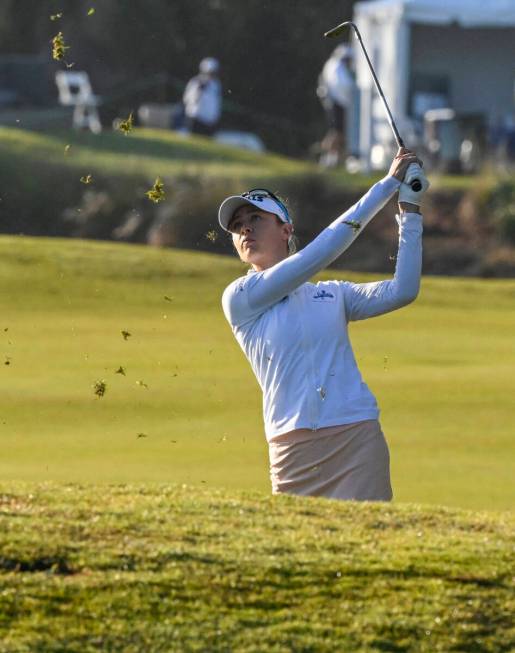 Nelly Korda chips to the 10th green during the LPGA Drive On Championship golf tournament at Cr ...