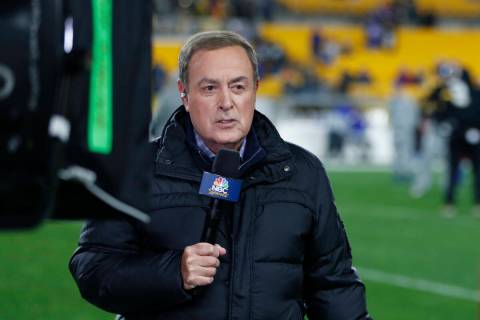 NBC Sports commentator Al Michaels reports from the sidelines before an NFL football game betwe ...