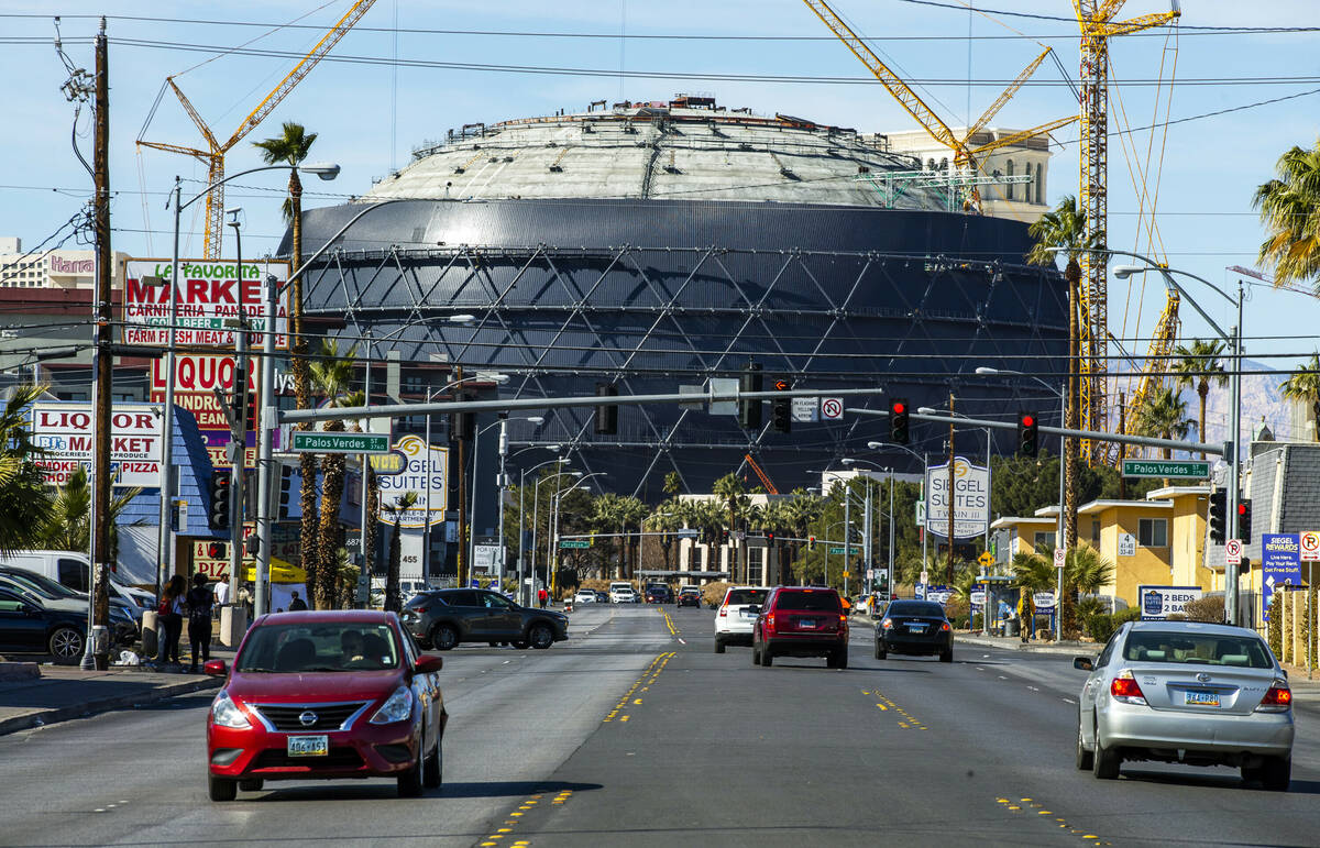 Construction crews continue their work at the MSG Sphere at The Venetian as seen along East Twa ...