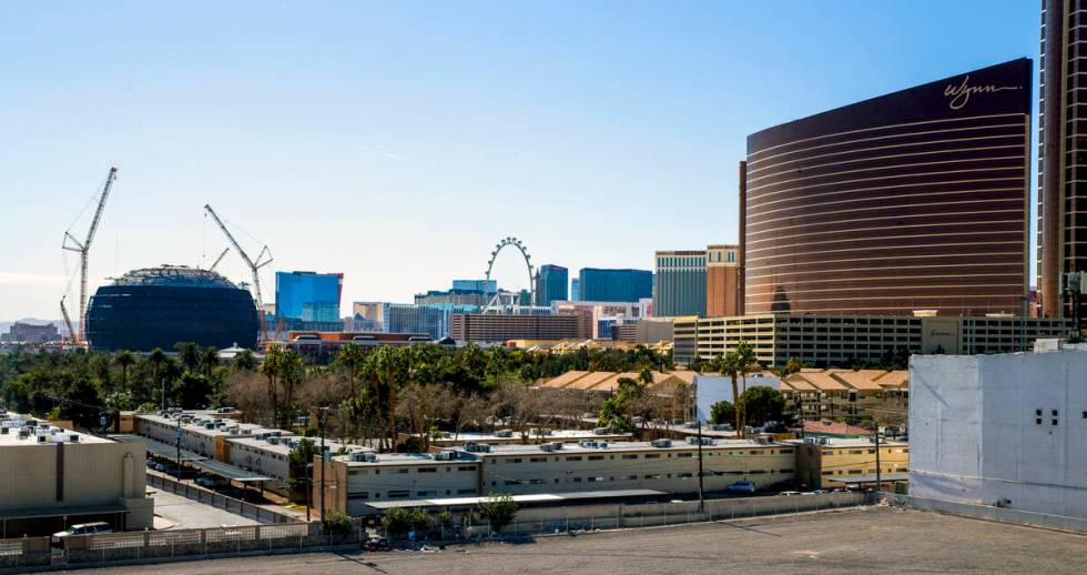 Construction crews continue their work at the MSG Sphere at The Venetian as seen from the Las V ...