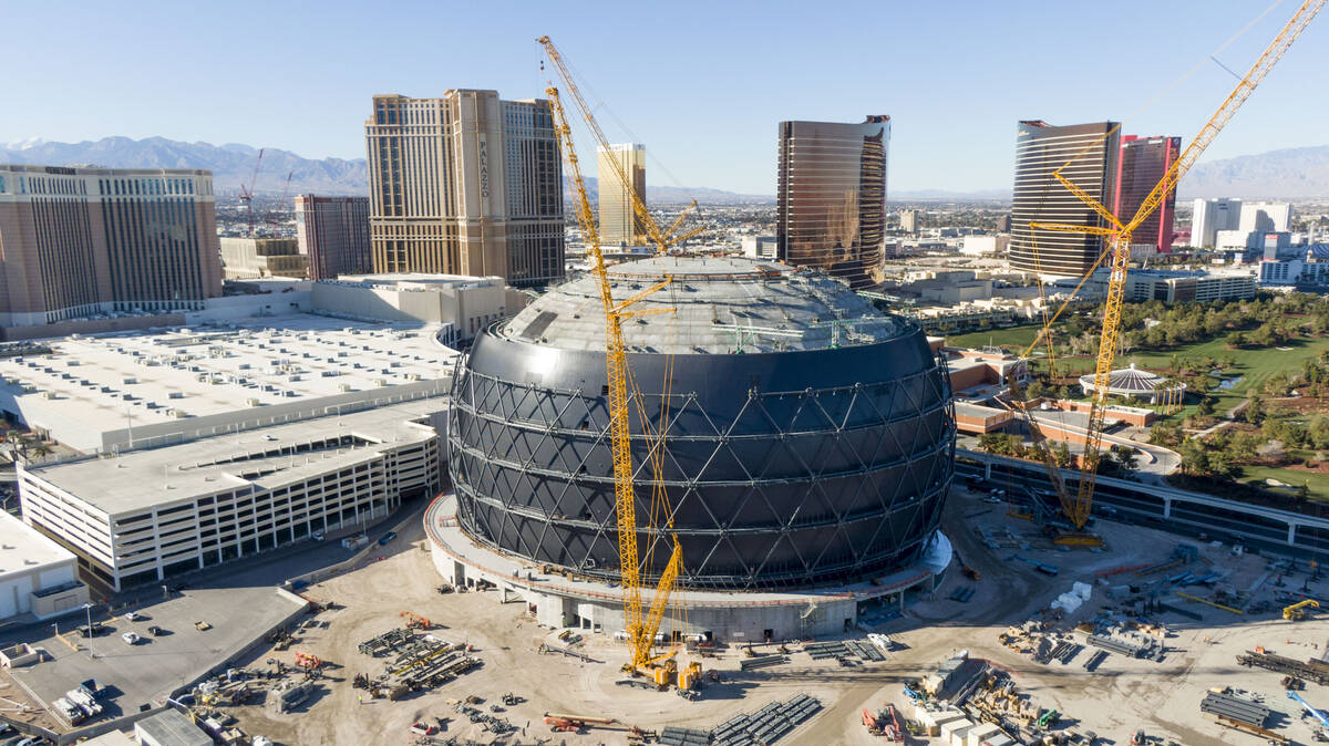 An aerial photo of the MSG Sphere at the Venetian, a collaboration by Madison Square Garden an ...