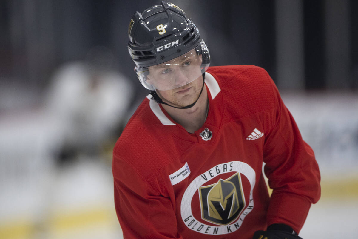 Golden Knights player Jack Eichel during a team practice at City National Arena in Las Vegas, T ...