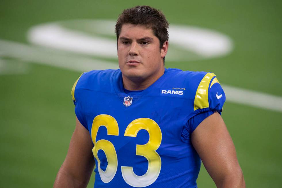 Los Angeles Rams center Austin Corbett during an NFL football game against the Chicago Bears Mo ...