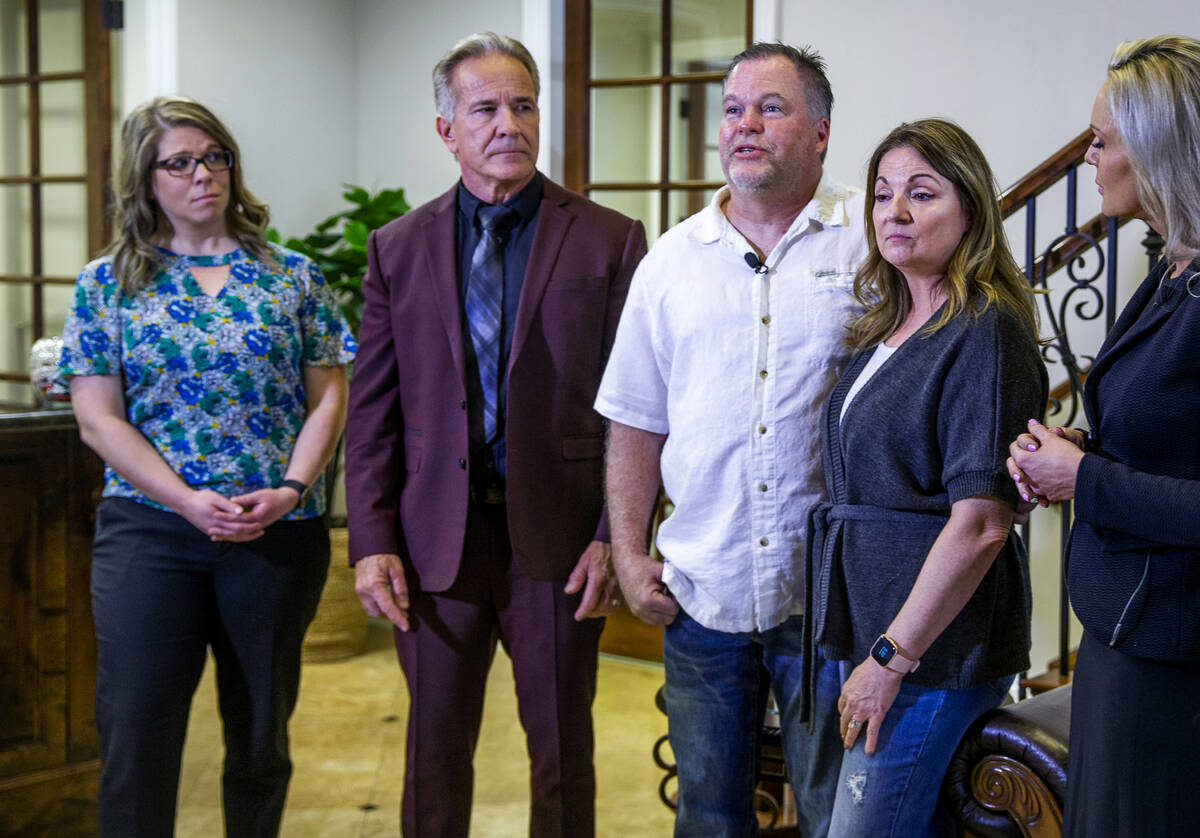 (From left) Attorney Alyssa Piraino and Lead Attorney Lloyd Baker look to Martin Slatsky speaki ...