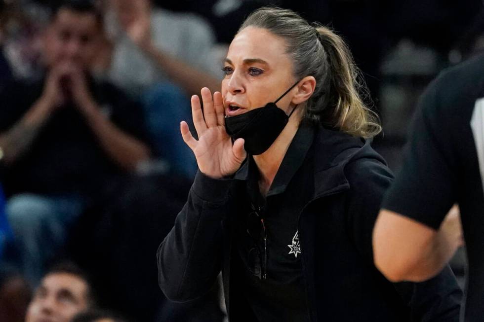 San Antonio Spurs assistant coach Becky Hammon during the first half of an NBA basketball game ...