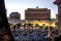 Bellagio is seen from the Chateau Rooftop at Paris Las Vegas on Wednesday, Jan. 19, 2022, in La ...