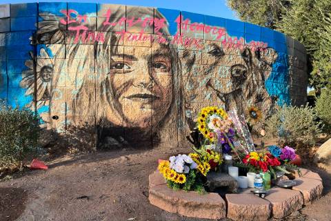 A mural honoring Tina Tintor and her dog, Max, who were both killed in a fiery crash involving ...