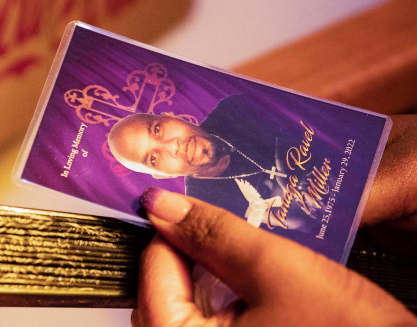 LeShonda Warfield holds a photographe of Tanaga Miller, one of 9 people killed in the NLV crash ...