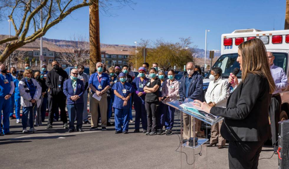 Southern Hills Hospital CEO Alexis Mussi welcomes all in attendance for a nondenominational cit ...