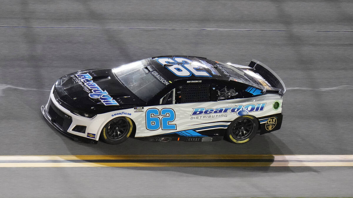 Noah Gragson (62) runs during the first of two NASCAR Daytona 500 qualifying auto races Thursda ...