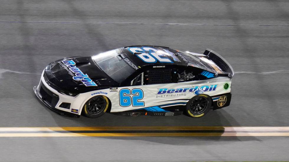 Noah Gragson (62) runs during the first of two NASCAR Daytona 500 qualifying auto races Thursda ...