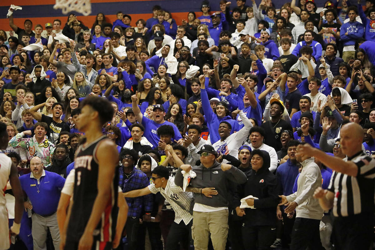 Bishop Gorman High School's fans cheer in the second half of the championship game against Libe ...