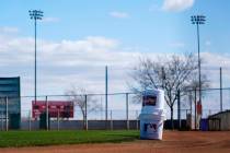 A practice field at the Cincinnati Reds spring training complex sits empty as pitchers and catc ...