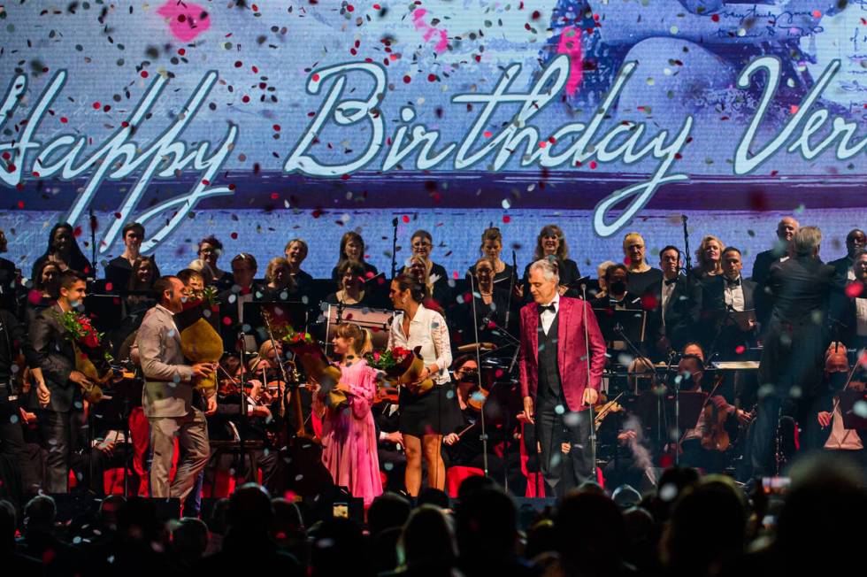 Andrea Bocelli is shown with his wife, Veronica; and daughter, Virginia, at MGM Grand Garden on ...